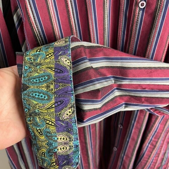 Robert Graham Stripes Paisley flip cuff red blue Mens button up Shirt Size Large - Picture 8 of 12